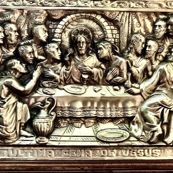 M.REGISTRADO Antique Framed Silver Repousse Relief Art Sculpture Last Supper 21" - Picture 9 of 10